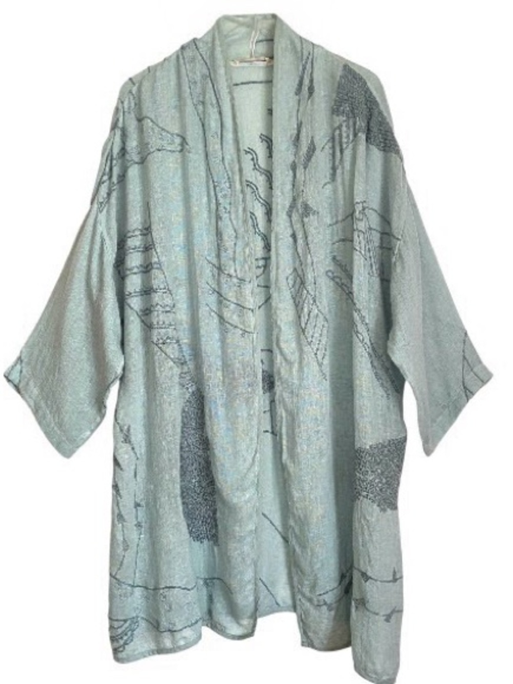 Soft Surroundings Linen Kimono Duster Topper 2X Blue Gray Artsy Boho Lagenlook
